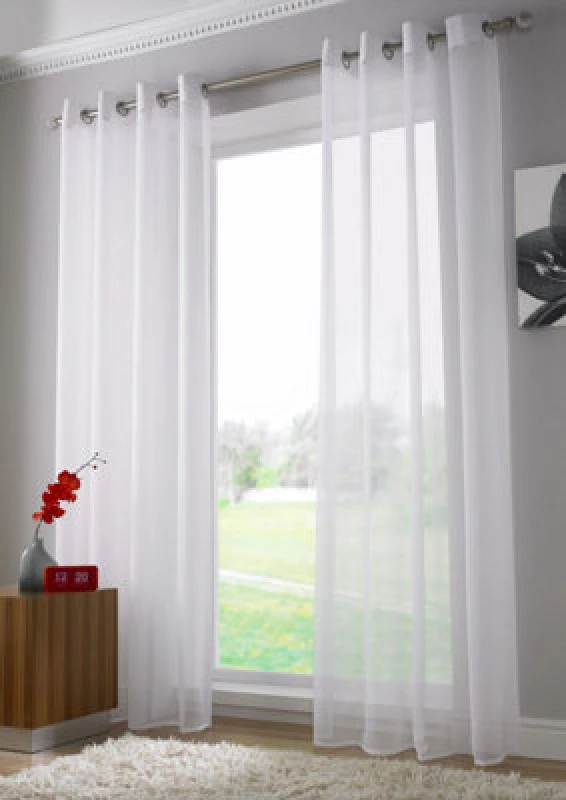 Image of ALAN SYMONDS White Eyelet Ring Top Voile Curtain Panel 72' Drop 12399472
