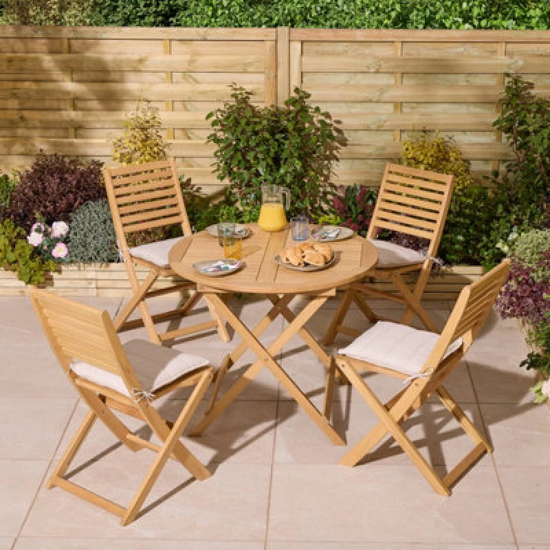 Image of Rowlinson Ashdown Folding 4 Seat Dining Set with Cushions, Brown ASHRSET4