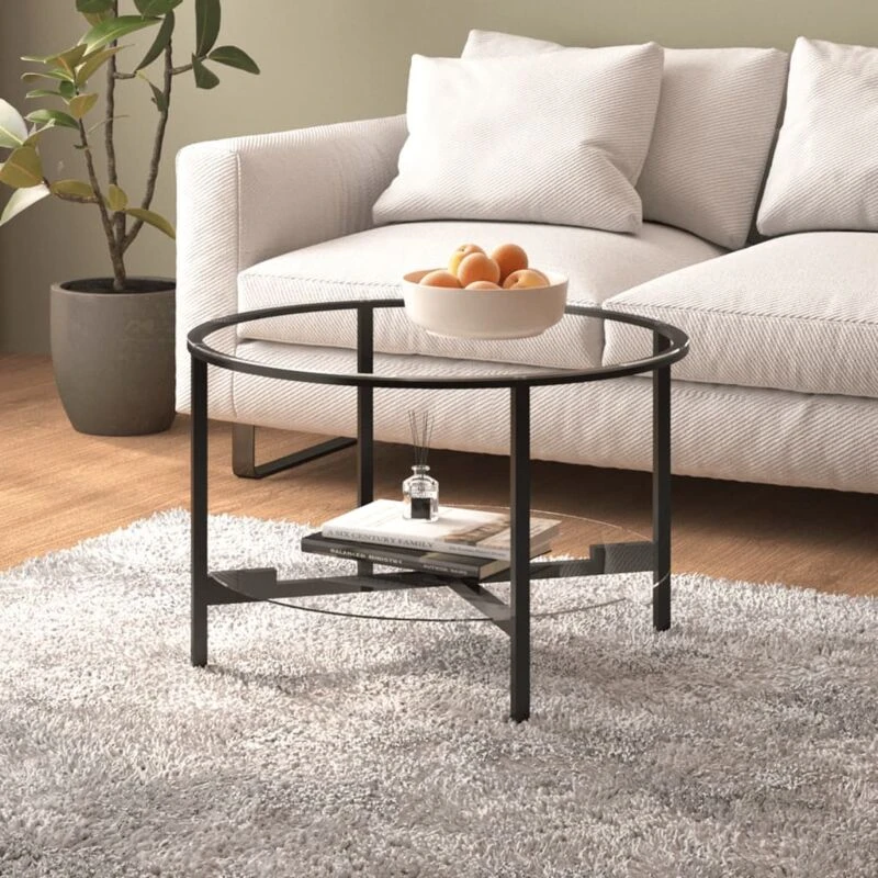 Image of VIDAXL Tea Table Black and Transparent 70cm Tempered Glass Vidaxl 8720286462140