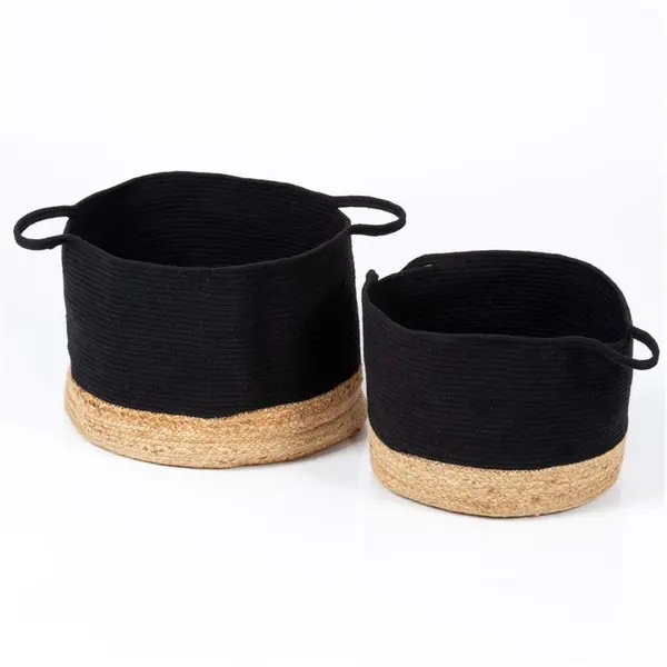 image of Esselle Beddington Cotton/ Jute 45x45x32cm Black Set of 2 Storage Baskets One Size Black 40587903000