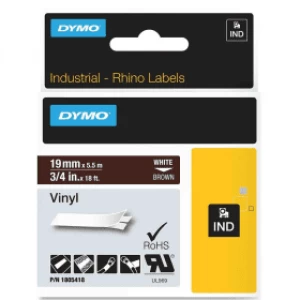 image of Dymo 1805418 White On Brown Label Tape 19mm x 5.5m