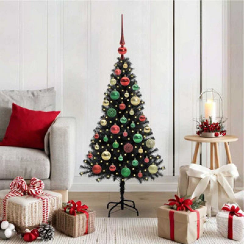 Image of vidaXL Christmas Tree with 150 LEDs with Stand Black 120cm PVC, Black 3396464