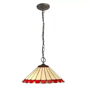 Image of 3 Light Downlighter Ceiling Pendant E27 With 40cm Tiffany Shade, Red, Crystal, Aged Antique Brass - Luminosa Lighting