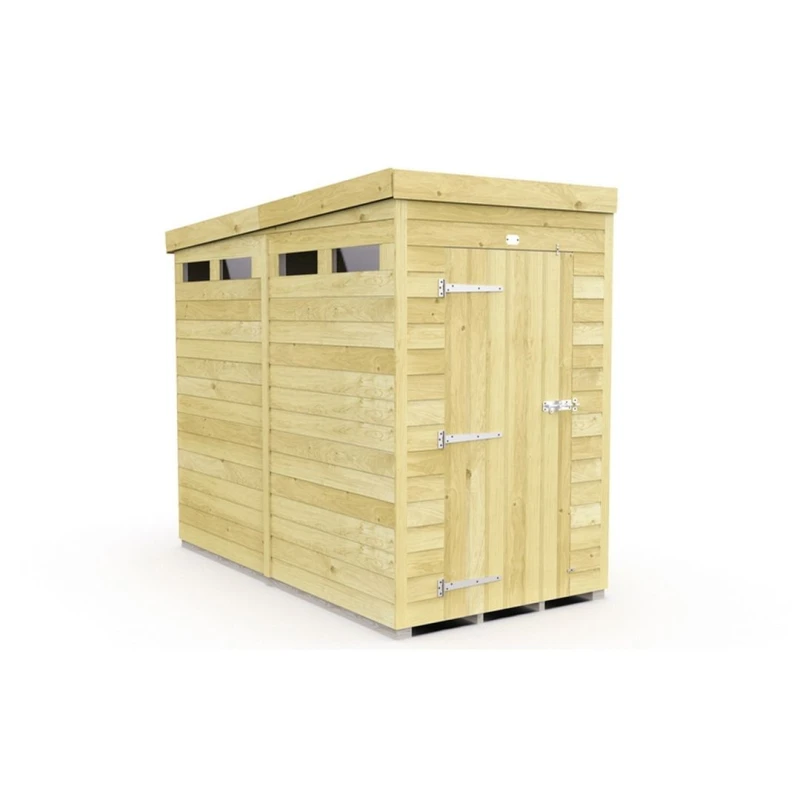 Image of Buttercup Farm 4 x 8 Feet Pent Security Shed - Single Door - L231 x W127 x H201cm in Brown Brown Unisex