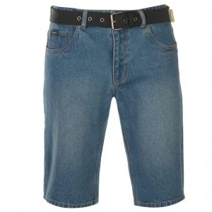 image of Pierre Cardin Web Belt Shorts Mens - Mid Wash