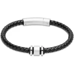 image of Unique & Co. Black Leather Bracelet with Matte/Polished Clasp and Steel elements