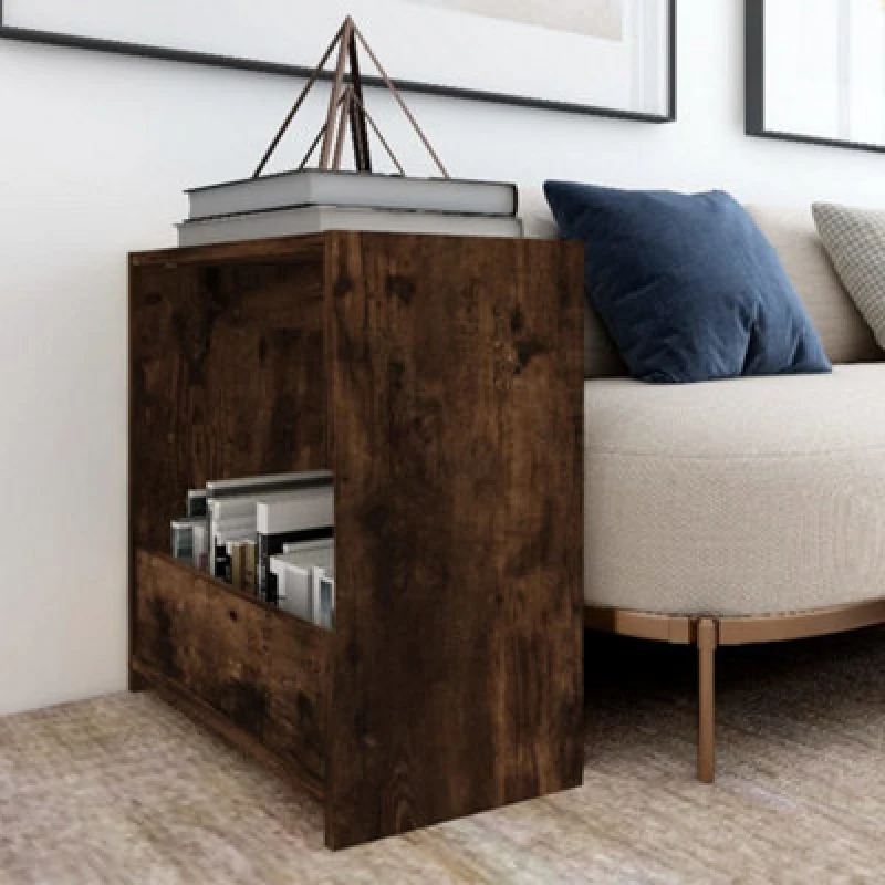 Image of Vidaxl Side Table Smoked Oak 50X26X50 Cm Engineered Wood, Brown 826629