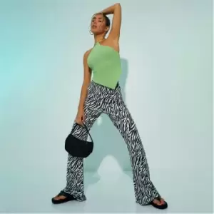 Image of I Saw It First Zebra Print Flared Trousers - Black