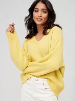 Image of BOSS V-Neck Slouch Jumper - Yellow, Yellow, Size XS, Women