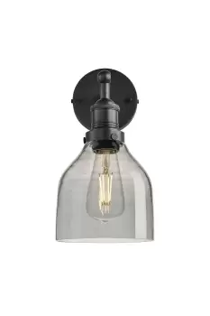 Image of Brooklyn Tinted Glass Cone Wall Light, 6 Inch, Smoke Grey, Pewter Holder