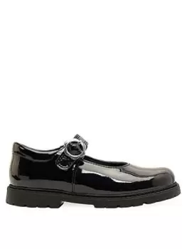 image of Start-rite Destiny Patent Leather Flower Riptape Girls School Shoes - Black Patent, Size 10.5 Younger