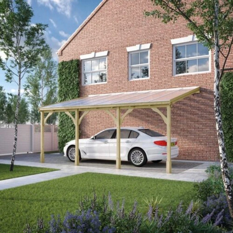 Image of Rutland County Garden Furniture Ltd Polycarbonate Roof Car Port 4 Post, Wood, L350 x W650cm - Light Green Light Green Unisex