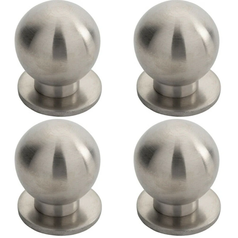 Image of Loops 4x Small Solid Ball Cupboard Door Knob 30mm Dia Stainless Steel Cabinet Handle Metallics unisex