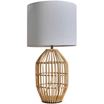 Image of Natural Rattan Table Lamp With Fabric Lampshade - White - No Bulb