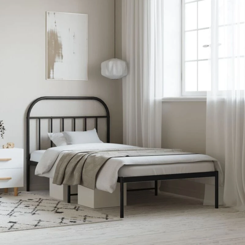 Image of JINLEFU Metal Bed Frame without Mattress with Headboard Black 107x203cm vidaXL JRVDZX-353631_DE