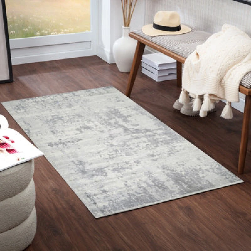 Image of Livabliss Abstract Modern Marble Grey/ivory Victoire Area Rug 80 X 150 Cm - Easy Care, Non Shedding, Ideal For Living Room & Bedroom