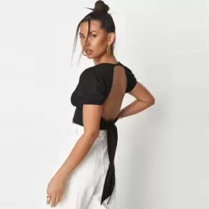 Missguided Puff sleeve tie back detail crop - Black