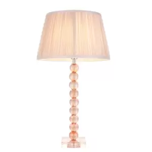 image of Adelie & Freya Base & Shade Table Lamp Blush Crystal Glass & Dusky Pink Silk