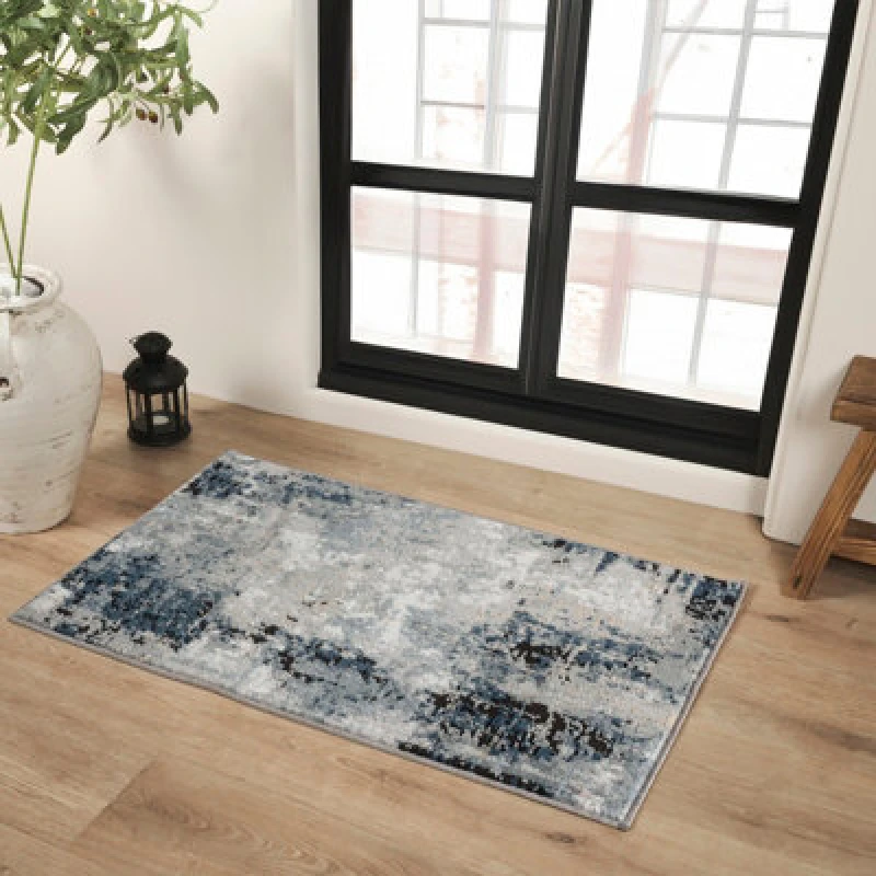 Image of Livabliss Abstract Modern Marble Denim Lena Area Rug 60 X 90 Cm - Easy Care, Non Shedding, Ideal For Living Room & Bedroom