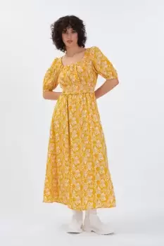 Image of Frederika Organic Linen Midi Dress, Retro Floral / 8