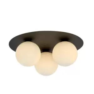 Image of Solar Black Globe Ceiling Light with White Glass Shades, 3x E14