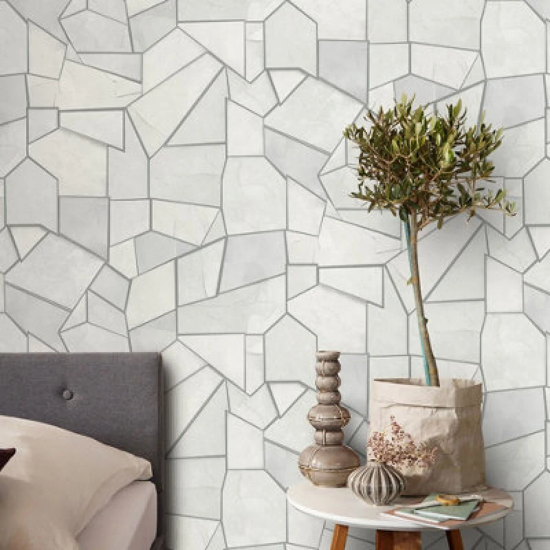Image of Erismann Wallpaper Elle Decoration Mosaique Light Grey and Silver Textured Vinyl Wallpaper by Erismann Grey