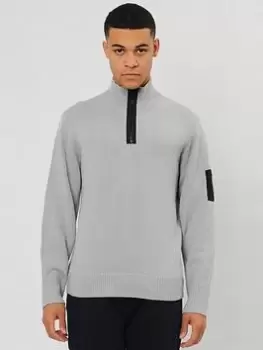 image of Religion Half Zip Knit, Grey Size M Men