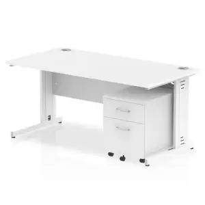 image of Impulse 1600 x 800mm Straight Office Desk White Top White Cable