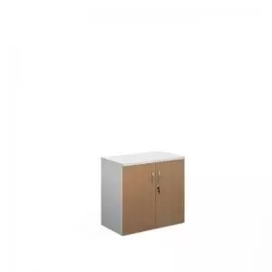Image of Duo double door cupboard 740mm high with 1 shelf - white with beech