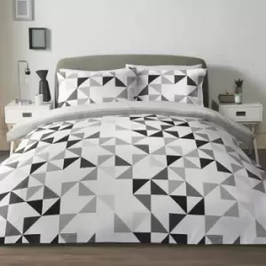 image of Hendra Geometric Print Easy Care Reversible Duvet Cover Set, Grey, King - Fusion