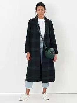 Image of Joules Harrow Wool Blend Check Coat - Navy, Blue, Size 10, Women