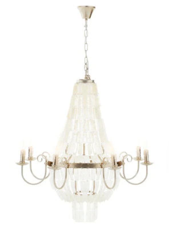 Image of Orsina Industrial Teardrop Chandelier With Cascading Seashells, 8-Bulb Silver Leaf Finish Hanging Light