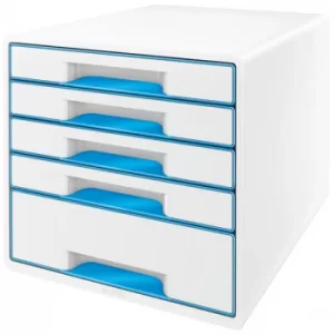 image of Leitz WOW Drawer Cabinet CUBE 5 Drawer white blue