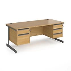 Image of Dams International Straight Desk with Oak Coloured MFC Top and Graphite Frame Cantilever Legs and Two & Three Lockable Drawer Pedestals Contract 25 18