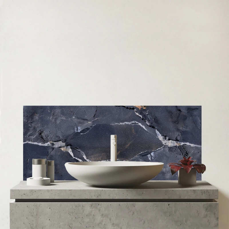 Image of Warren Reed - Designer Polished Slate Grey Quartz Effect Glass Bathroom Splashback in Peach Peach Unisex