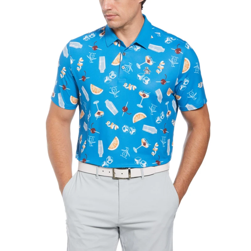 Image of Original Penguin Golf Mens PG Alovr Oversize Short-Sleeve Performance Polo Shirt Med Blue male Small