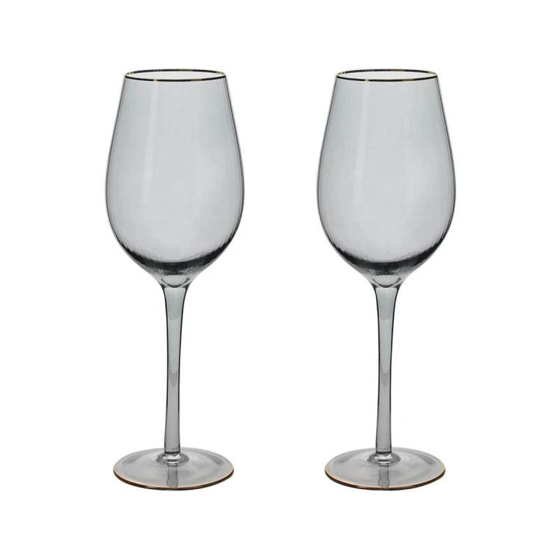 Image of Hestia Set of 2 Grey Wine Glasses with Gold Rim Clear