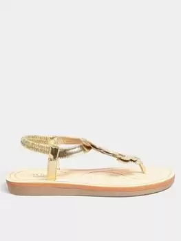 Image of Yours Extra Wide Fit Diamante Butterfly Toe Post Gold, Size 4Eee, Women