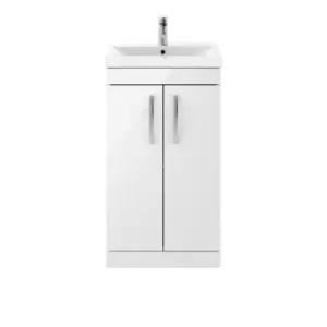 image of Nuie Athena 500 Floor Standing 2-door Vanity & Mid-edge Basin - Gloss White