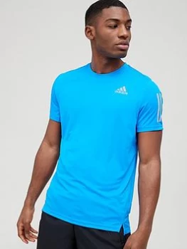 Image of adidas Own The Run 3 Stripe T-Shirt - Blue/Silver, Blue/Silver Size XL Men