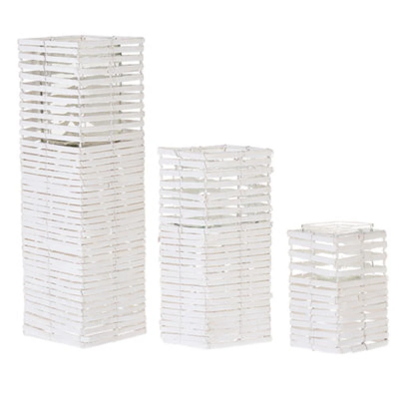 Image of Beliani Set Of 3 Candle Holders Marola Poplar Wood 54/34/20 Cm White