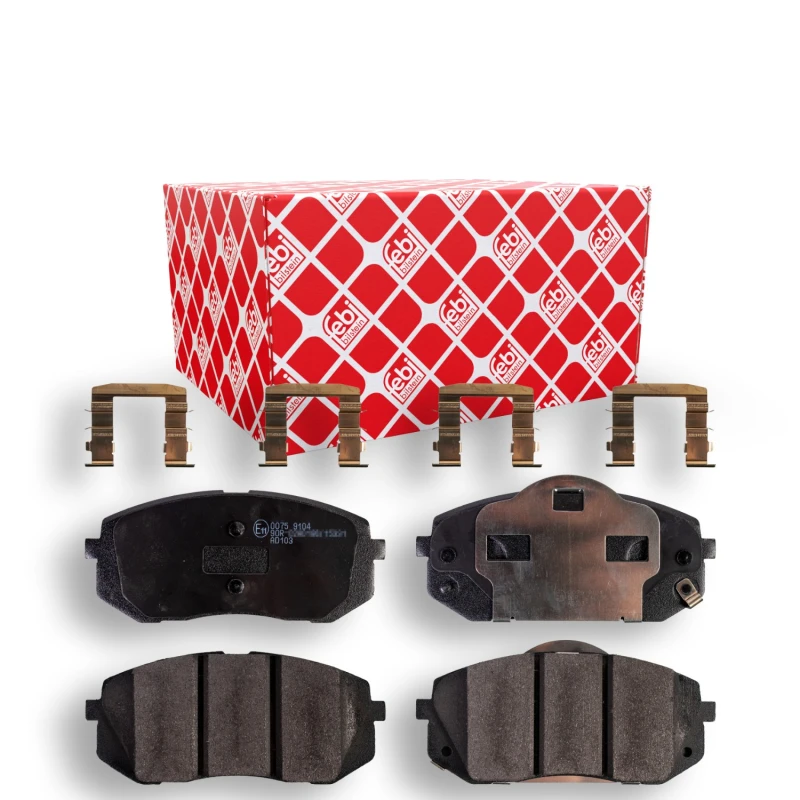 Image of FEBI BILSTEIN 116410 Brake pad set Front Axle, with acoustic wear warning, with anti-squeak plate Brake Pad Set,disc brake (402)