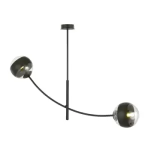 Image of Hunter Black Globe Multi Arm Semi Flush Ceiling light with Clear,Black Glass Shades, 2x E14
