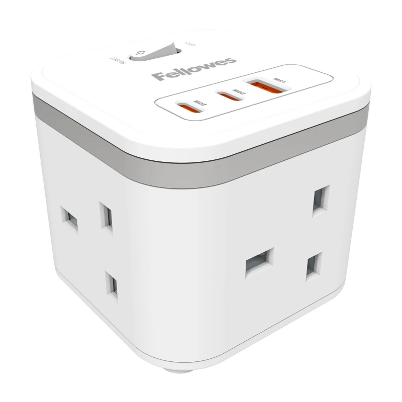 Image of FELLOWES Power Cube Extension Lead with USB - 2 m, White 043859806652