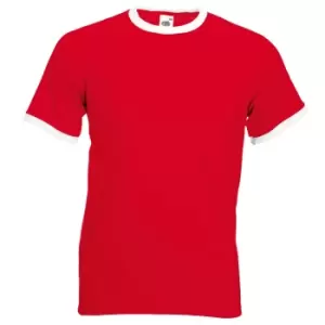 image of Fruit Of The Loom Mens Ringer Short Sleeve T-Shirt (2XL) (Red/White)