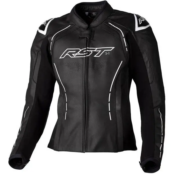 Image of RST S1 Ladies Leather Jacket Black White Size 10