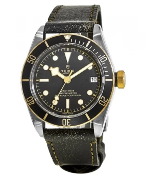 image of Tudor Black Bay 41 Steel & Gold Aged Leather Strap Mens Watch M79733N-0001 M79733N-0007