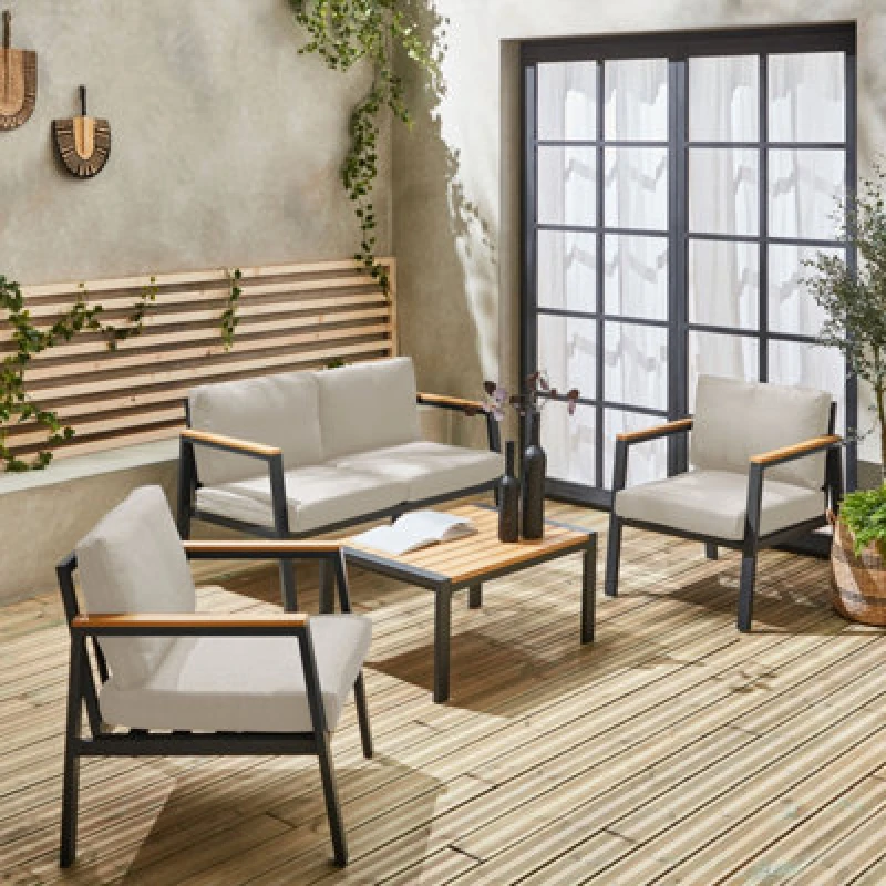 Image of Sweeek - 4-Seater Aluminium And Polywood Garden Sofa Set Beige 128X75X74.5cm - Casoria