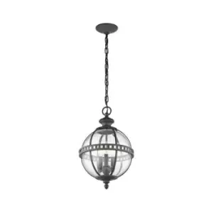 image of Elstead - Halleron - 3 Light Outdoor Globe Ceiling Pendant Light Grey IP44, E14