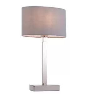 image of Table Lamp Chrome & Grey Fabric 60W E27 Bedside Light Base & Shade e10460